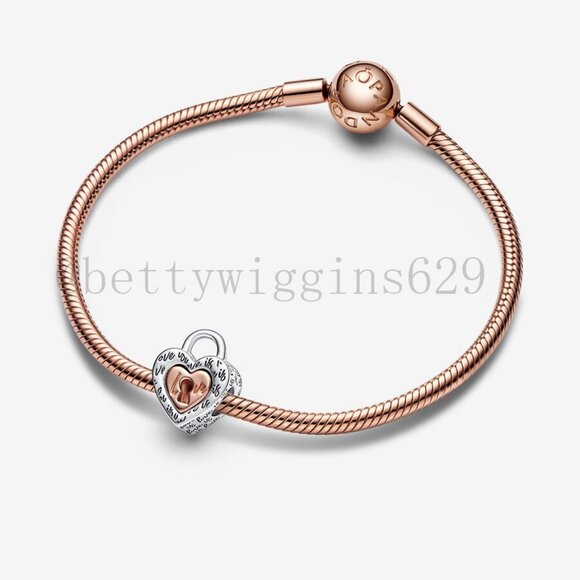 Pandora Two-tone Padlock Splittable Heart Charm - Picture 3 of 8